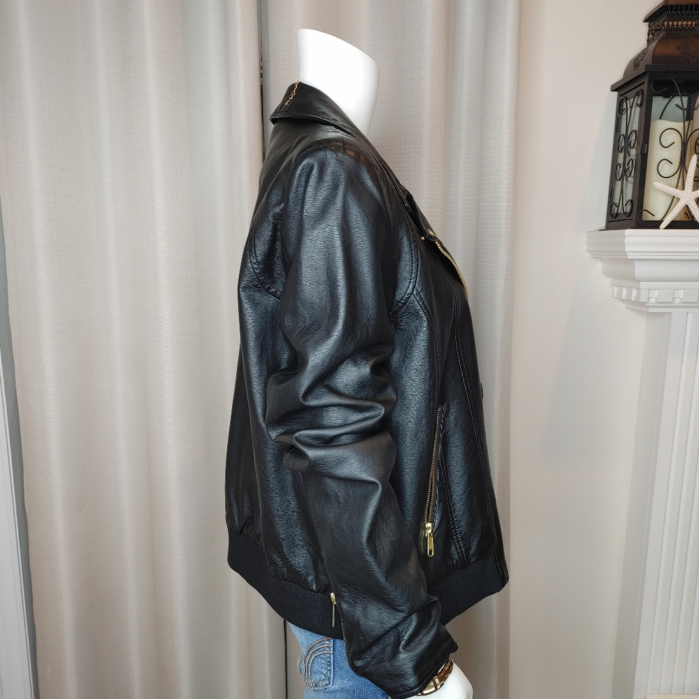 Black Faux Leather Moto Jacket - Women - Picture 7 of 14